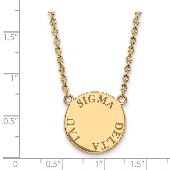 14K Plated Silver Sigma Delta Tau Large Brown Enamel Necklace - Picture 2 of 4